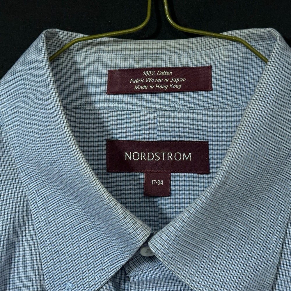 Nordstrom‎ Wrinkle-Free Smartcare Men's Long Sleeve Button Up Blue Check 17-34